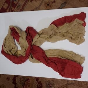 Orange Rust And Beige Tan Long Scarf Crinkle Fabric Color Blocked